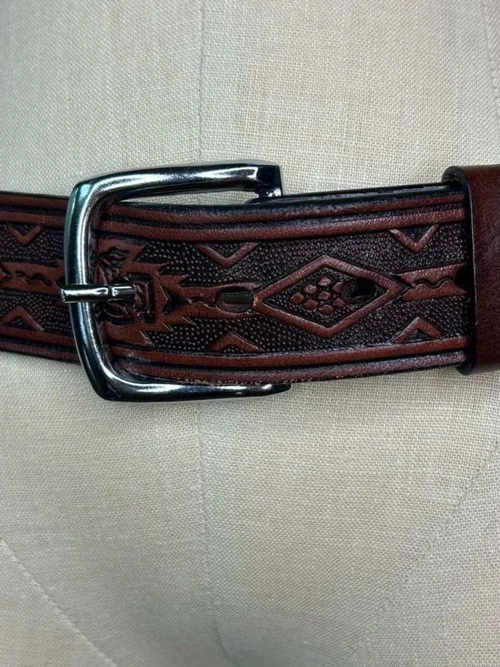 Men's Western Brown Embossed Leather Cowboy Belt with Silver Buckle